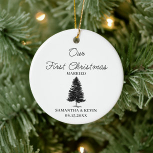 Tree First Christmas Married Mr And Mrs Wedding  Ceramic Ornament