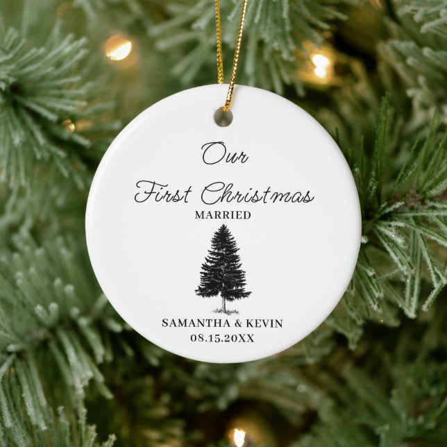 Tree First Christmas Married Mr And Mrs Wedding  Ceramic Ornament (Tree)