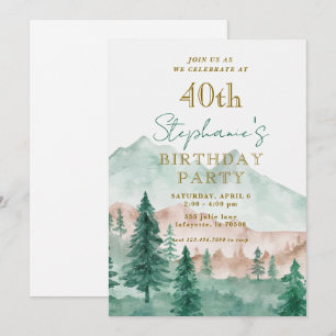 Tree Forest Mountain 40e anniversaire Invitations