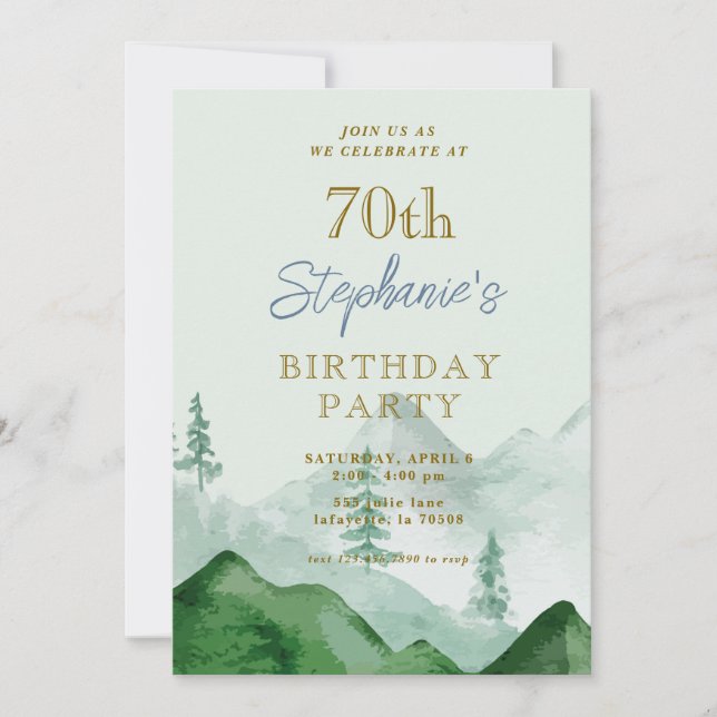 Tree Forest Mountain 70e anniversaire Invitations (Devant)