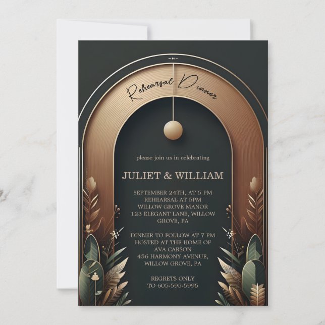 Tree Forest Rustic Barn Farm Arch Rehearsal Dinner Invitation (Front)