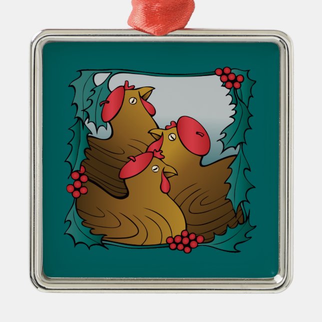 Tree French Hens Metal Ornament (Front)