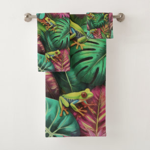 Tree Frog Dreams Seamless Surface Pattern Bath Towel Set