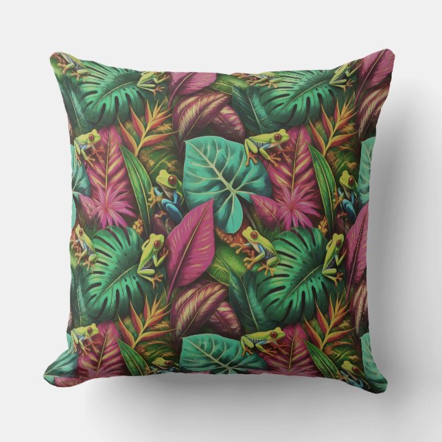 Tree Frog Dreams Seamless Surface Pattern Throw Pillow (Front)