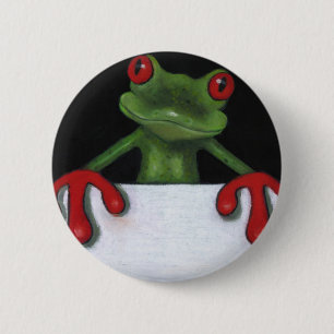 TREE FROG HOLDING SIGN: YOU PICK WORDING 2 INCH ROUND BUTTON
