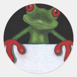 TREE FROG HOLDING SIGN: YOU PICK WORDING CLASSIC ROUND STICKER