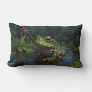 Tree Frog in a Pond Wildlife Scene Lumbar Pillow
