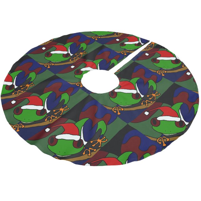 Tree Frog in Santa Hat Art Christmas Tree Skirt (Angled)