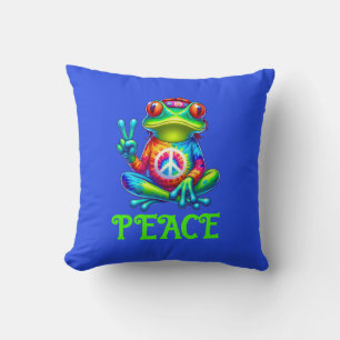Tree Frog Peace Sign Tye Dye Shirt, Yoga Inspired  Throw Pillow