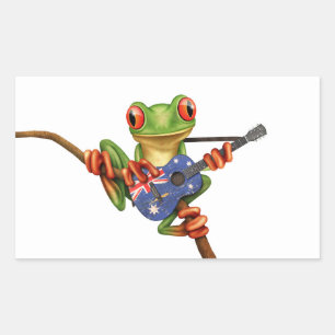 Tree Frog Playing Australian Flag Guitar White Sticker