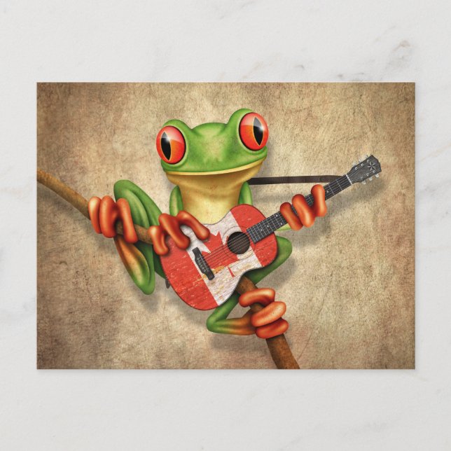 Tree Frog Playing Canadian Flag Guitar Postcard (Front)