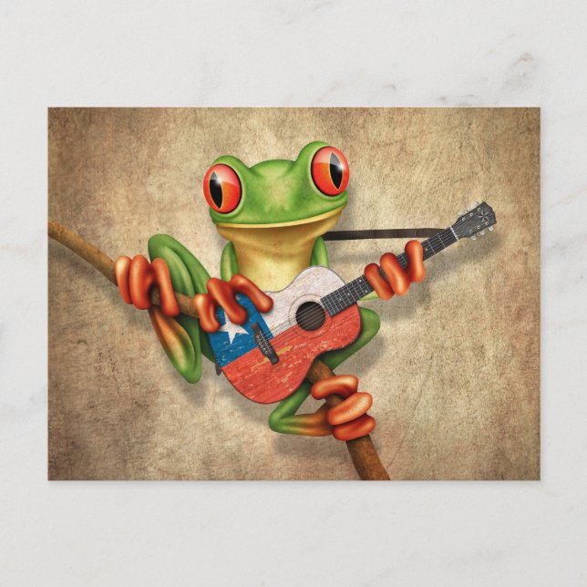 Tree Frog Playing Chilean Flag Guitar Postcard (Front)