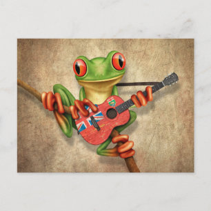 Tree Frog Playing Manitoba Flag Guitar Postcard