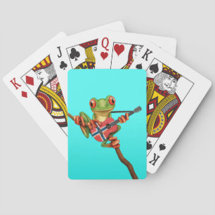 Tree Frog Playing Norwegian Flag Guitar Blue Cards