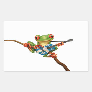 Tree Frog Playing Quebec Flag Guitar White Sticker