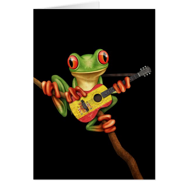 Tree Frog Playing Spanish Flag Guitar Black (Front)