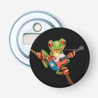 Tree Frog Playing Texas Flag Guitar Black Bottle Opener