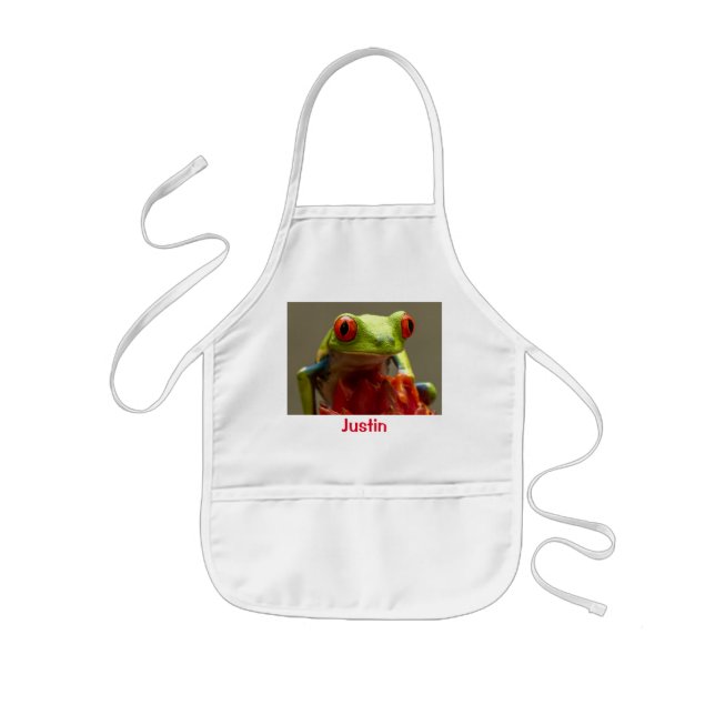 Tree Frog with Red Eyes Personalized Name Kids Apron (Front)