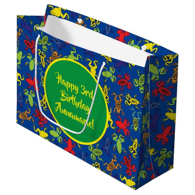 Tree Frogs Kids Birthday Cute Large Gift Bag (Front Angled)