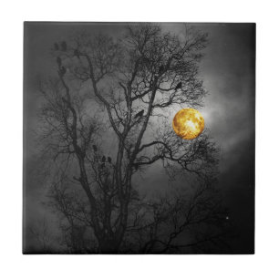 Tree full of ravens with a full moon. tile