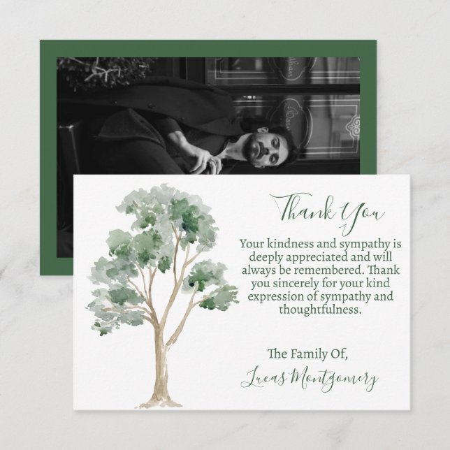 Tree Funeral Photo Thank You, Sympathy   Card (Front/Back)