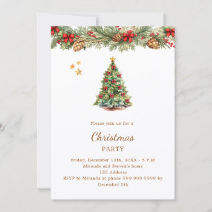 Tree garland red bows Christmas Party Invitation