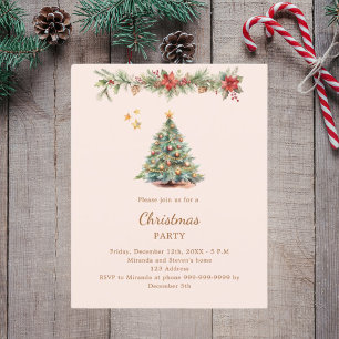 Tree garland red cream Christmas Party invitation