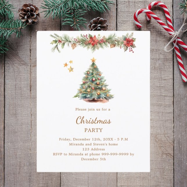 Tree garland red floral Christmas Party invitation (Creator Uploaded)