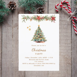 Tree garland red florals Christmas Party Invitation