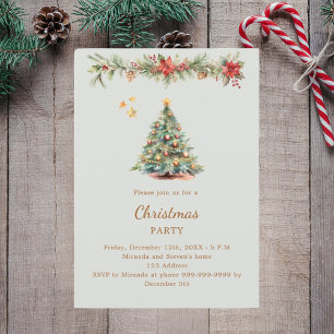 Tree garland red florals green Christmas Party Invitation