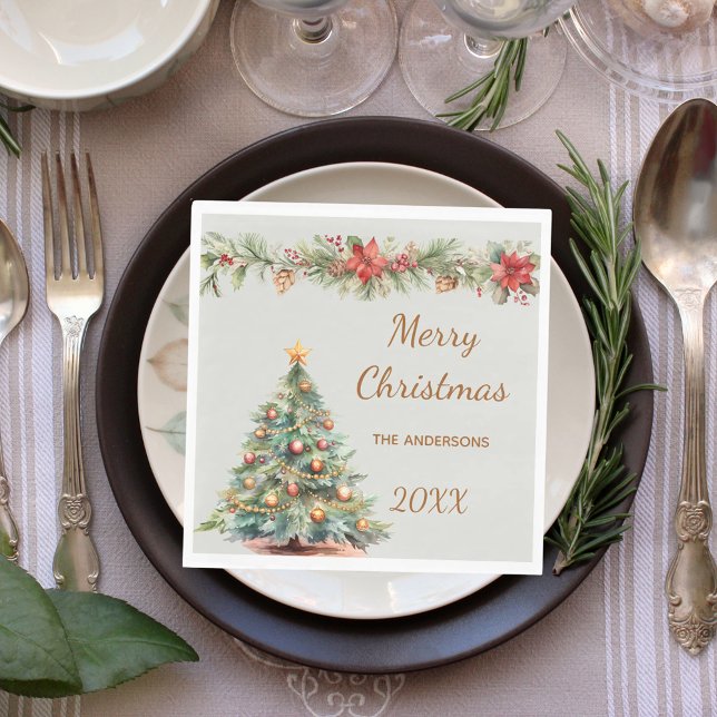 Tree garland red green Christmas Party luncheon Napkin (Creator Uploaded)