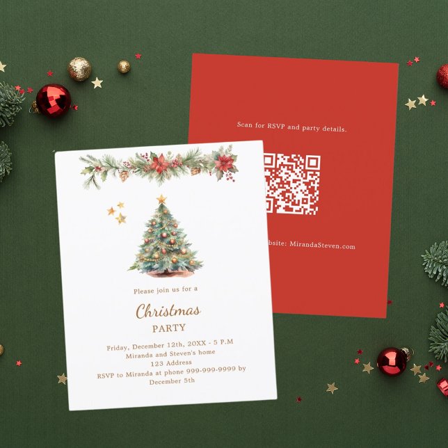 Tree garland red QR Christmas Party invitation (Creator Uploaded)