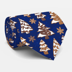 Tree Gingerbread Cookies Blue Christmas Tie