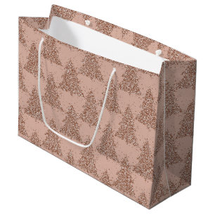 Tree Glam Holiday   Copper Rose Gold Glitz Pattern Large Gift Bag