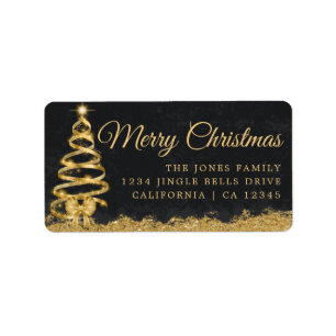 Tree Gold Happy Holidays Return Address Label