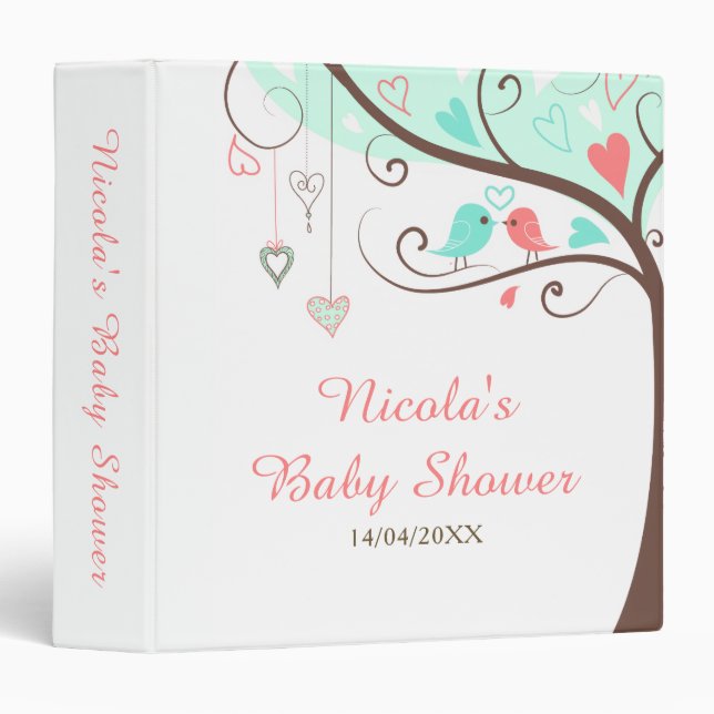 Tree Green and Coral Baby Shower Photo Album Binder (Front/Spine)