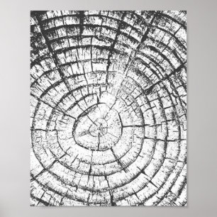 Tree Growth Ring Black and White Fingerprint Poster