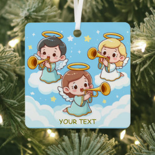 Tree Guardian Angels playing trumpets  Metal Ornament