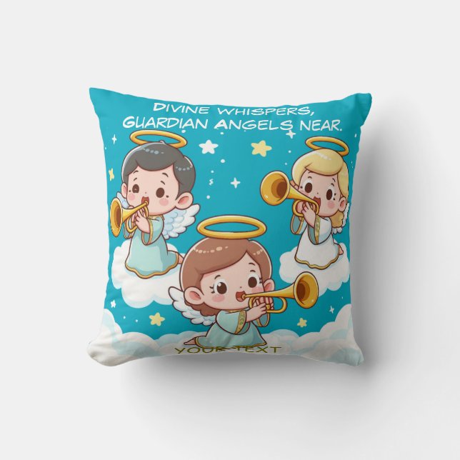 Tree Guardian Angels playing trumpets  Throw Pillow (Front)