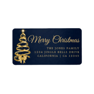 Tree Happy Holidays Navy Return Address Label
