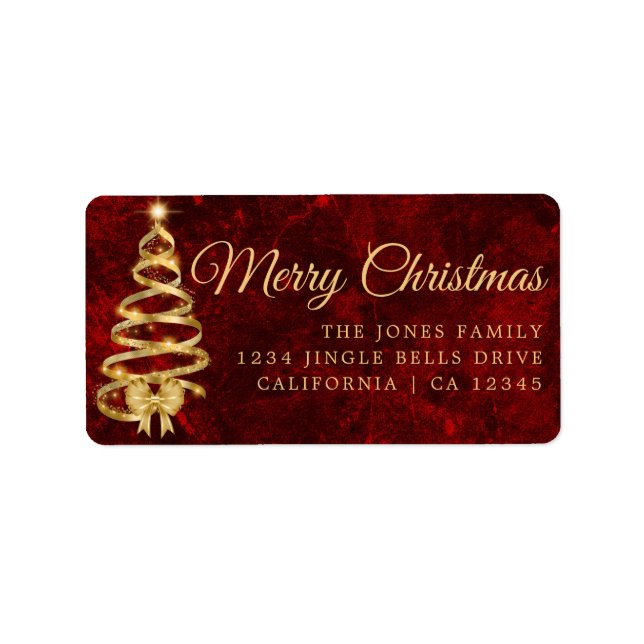 Tree Happy Holidays Red Return Address Label (Front)