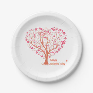 Tree Heart Happy Valentine Day Paper Plate