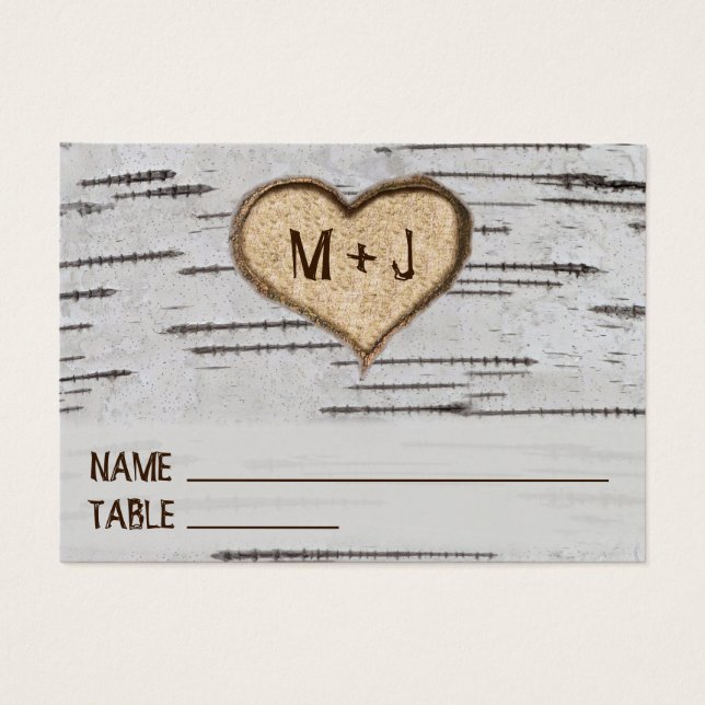 Tree heart initials rustic wedding place card (Front)