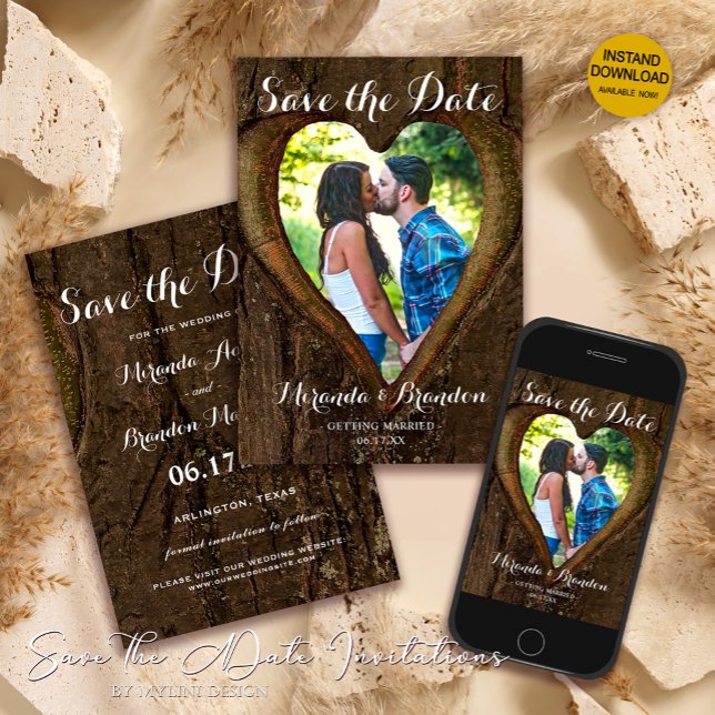 Tree Heart Photo Rustic Wedding Save the Date Card (Creator Uploaded)