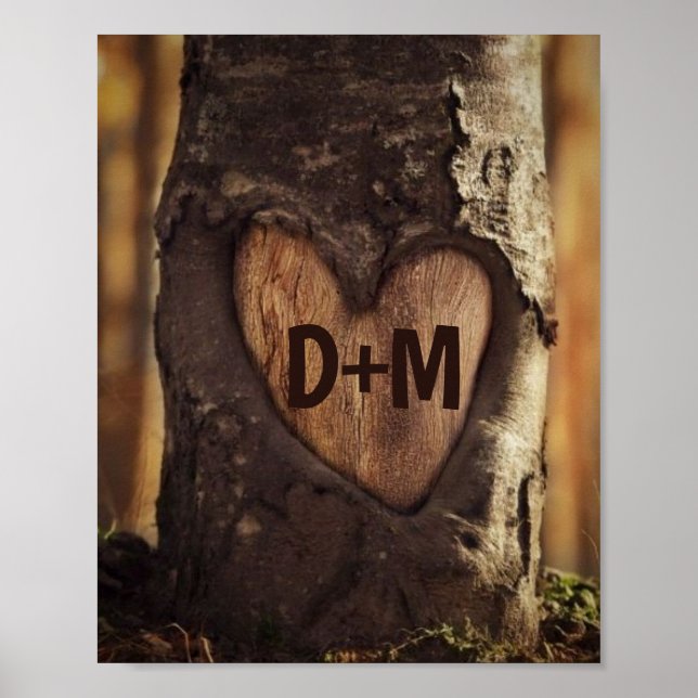 Tree Heart With Customizable Initials Poster (Front)
