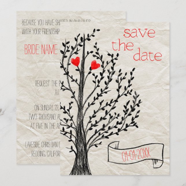 Tree & Hearts Theme Invitation (Front/Back)