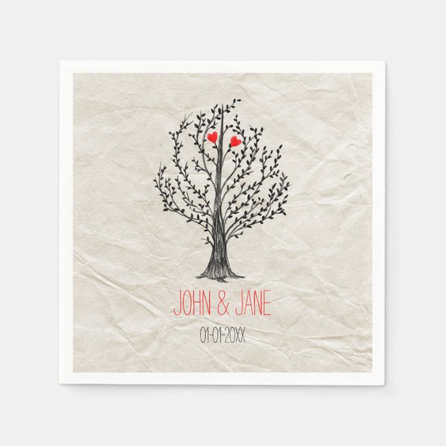 Tree & Hearts Theme Napkin (Front)