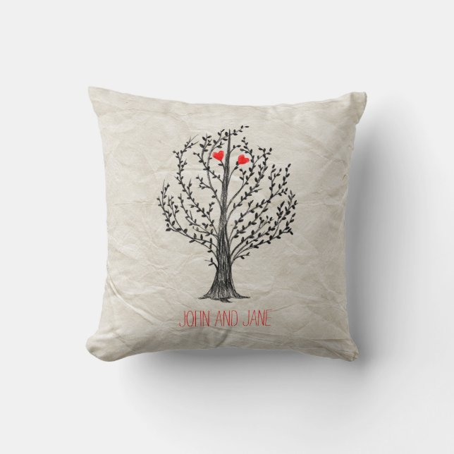 Tree & Hearts Throw Pillow (Front)