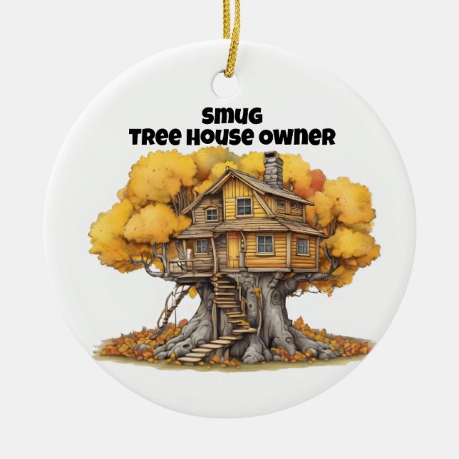 tree house in aspen tree ceramic ornament (Front)
