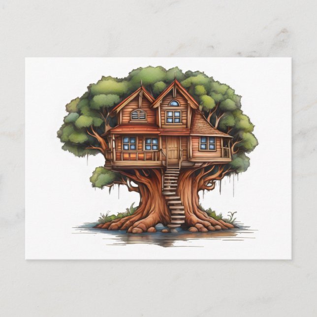Tree house in redwood tree postcard (Front)
